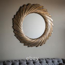 Lowry Unique Radial Design Extra Large Aged Gold Round Wall Mirror 40 102cm