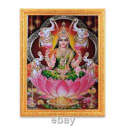 Maa Lakshmi Silver Zari Art Work Photo In Golden Frame Big (14 X 18 Inches)