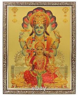 Maa Lakshmi Vishnu Golden Photo In Copper Gold Artwork Frame Big (14 X 18 Inch)