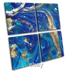 Marble Effect Design Blue Gold Abstract MULTI CANVAS WALL ART Picture Print