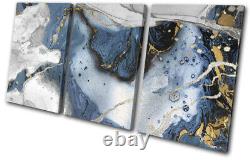 Marble Modern Navy Gold Grey Abstract TREBLE CANVAS WALL ART Picture Print