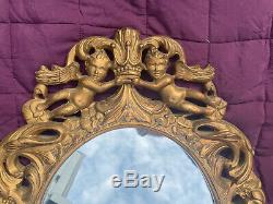 Medium Size Vintage Gilt Ornate Wall Hanging Mirror. Frame Cherubs & Crown