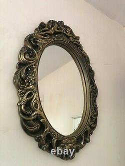 Medium Size Vintage Gilt Ornate Wall Hanging Mirror. Frame Cherubs & Crown