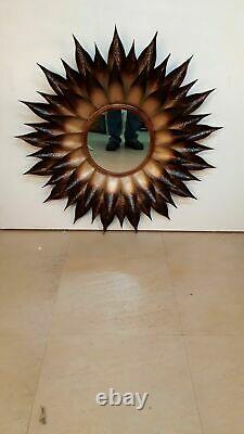 Metal Hammered Design Large Brown Gold Sun Burst Wall Art Deco Handmade Mirror