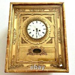 Mid 19th Wall Clock Austrian German Gold Frame Gilt Eagle Sun Pendulum Relief