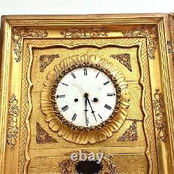 Mid 19th Wall Clock Austrian German Gold Frame Gilt Eagle Sun Pendulum Relief