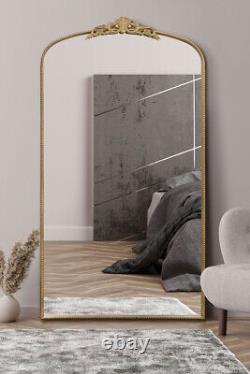 MirrorOutlet Gold Metal Framed Arch Wall Mirror with Crown 68 X 38 174x96cm