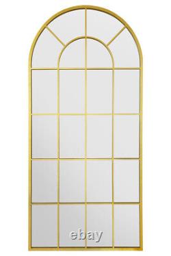 MirrorOutlet XL Gold Framed Arched Window Leaner Wall Mirror 71X33.5 180x85cm