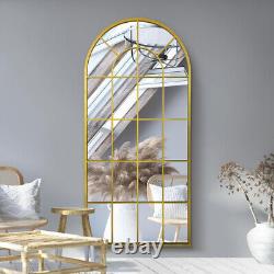 MirrorOutlet XL Gold Framed Arched Window Leaner Wall Mirror 71X33.5 180x85cm
