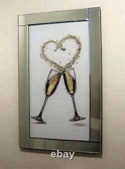Mirror Frame Champagne Glasses Glitter Liquid Crystal Glass Wall Art 100x60cm