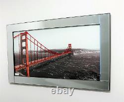 Mirror Frame Golden Gate Bridge Glitter Liquid Crystal Glass Wall Art 100x60cm