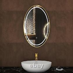 Mirror Gold Framed Oval Front Wall Mount 500 x 800mm LED Illuminated Anti-Fog