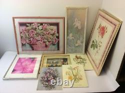 Mixed Vintage Lot Flower Bouquet Print Decorative Pink Gold White Picture Frames