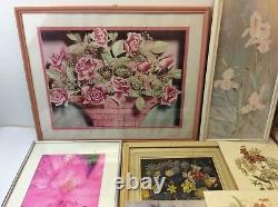 Mixed Vintage Lot Flower Bouquet Print Decorative Pink Gold White Picture Frames