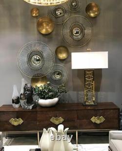 Modern Floating Open Wire Frame Wall Mirror 29 in Gold Silver Circles Metal