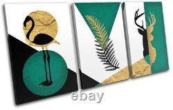 Modern Geometric Emerald Gold Abstract TREBLE CANVAS WALL ART Picture Print