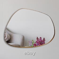 Modern Gold Metal Frame Organic Pebble Irregular Wall Mirror 89cm x 69cm