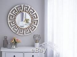 Modern Round Wall Mirror Gold Frame Greek Key Living Room Hallway Flers