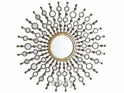 Modern Sunburst Wall Mirror Vintage Circular Frame Distressed Gold Decor Blois
