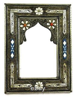 Moroccan Wall Mirror Large Authentic Home Decor Handmade Silver Brass White Blue