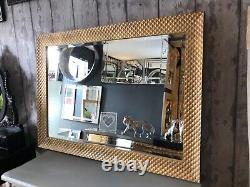 Mosaic Style Bevelled Glass Wall Mirror Wood Gold Frame Design 106x76cm-New