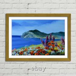 Mountain Sea Flowers Oil Painting Canvas Framed Print Picture Wall Art