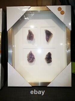 NATURAL AMESYTH CRYSTALS High Quality Wall Display Frame With Gold NEW
