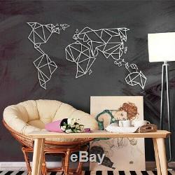 NEW! Mounted Steel Wall Art World Map Minimalist Luxury Style Home/Office Decor