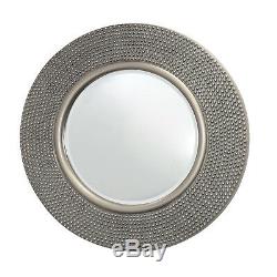 NEW X Large Round Champagne Silver Wall Mirror Circular Hammered Frame 80cm Dia