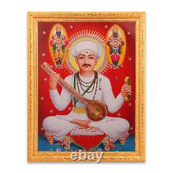Namdev Maharaj Silver Zari Art Photo In Golden Frame Big (14 X 18 Inch)