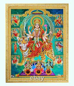 Nav Durga Golden Zari Art Work Photo In Golden Frame Big (14 X 18 Inches)