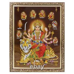 Nav Durga Golden Zari Photo In Copper Gold Artwork Frame Big (14 X 18 Inch)