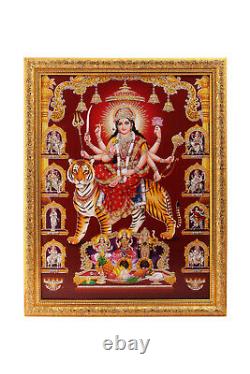 Nav Durga Silver Zari Art Photo In Golden Frame Big (14 X 18 Inch)