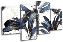 Navy Tropical Exotic Leaves Gold Floral MULTI CANVAS WALL ART Picture Print