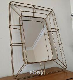 New LARGE Modern Contemporary 3D Rectangle Gold Gilt Metal Frame Cage Mirror