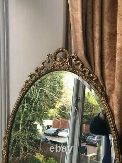 Old Antique Oval Bevelled Wall Mirror Gold Decorated Gesso French Style Frame