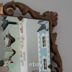 Original Art Deco Bevel Edged Wall Mirror Peach Panels Wooden Frame