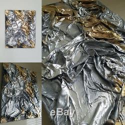 Original Canvas Wall Art Painting Home Decor Gold & Silver Abstract hands made