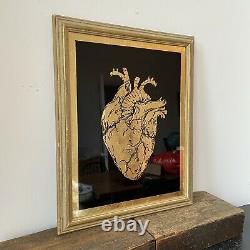 Original Reverse painted Glass Gold heart Distressed Tattoo Anatomy Mirror