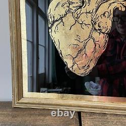 Original Reverse painted Glass Gold heart Distressed Tattoo Anatomy Mirror
