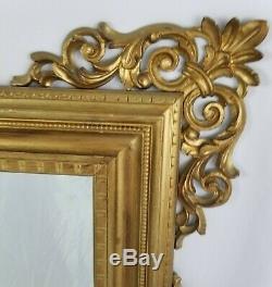 Ornate French Gold Wood Framed Beveled Wall Mantle Mirror Regency 32x26