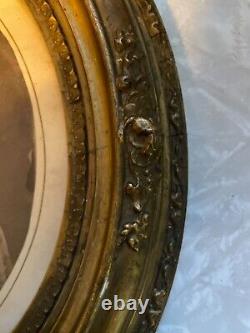 Ornate Oval Carved Gold Antique Picture Frame Glass Man