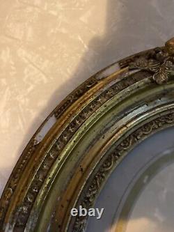 Ornate Oval Carved Gold Antique Picture Frame Glass Woman Portrait