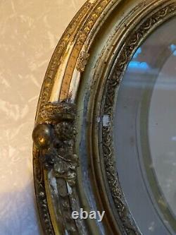 Ornate Oval Carved Gold Antique Picture Frame Glass Woman Portrait