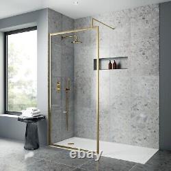 Outer Framed 1000mm Brushed Brass Shower Wetroom Screen 8mm Glass Bathroom Gold