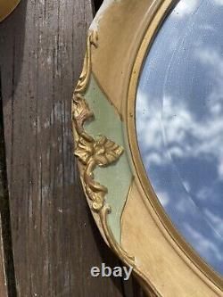 Oval Art Deco Framed Mirror Gold Frame Wall Hanging 1950s