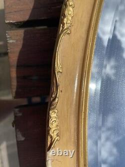 Oval Art Deco Framed Mirror Gold Frame Wall Hanging 1950s
