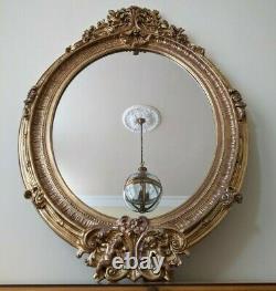 Oval CHERUB Gold Gilt French Louis Vintage Antique Ornate OVERMANTEL Wall Mirror