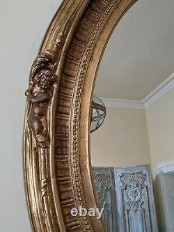 Oval CHERUB Gold Gilt French Louis Vintage Antique Ornate OVERMANTEL Wall Mirror