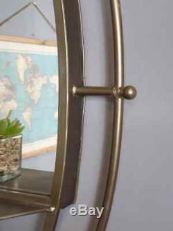 Oval Wall Mirror With Shelf Industrial Champagne Gold Metal Frame Vintage Chic
